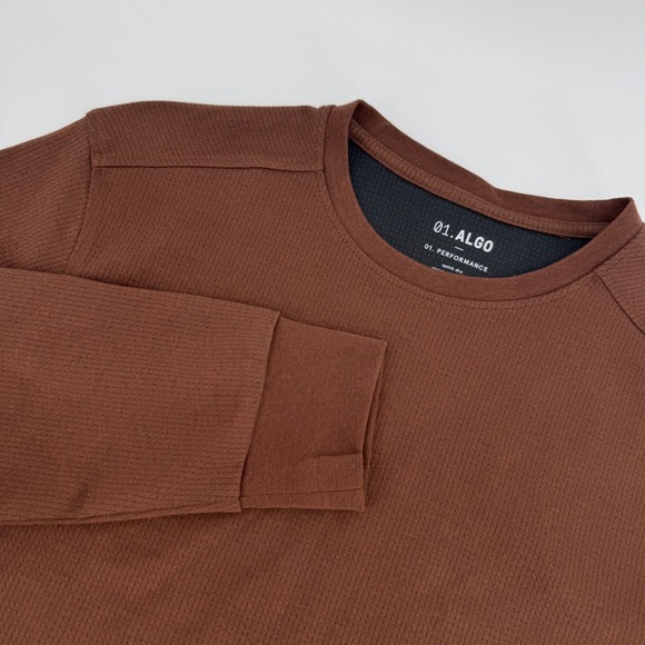 NEW 01 ALGO Long Sleeve Thermal Shirt Mens Large Brown Performance Stretch - Picture 1 of 8